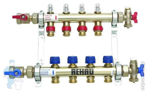 REHAU Коллекторная группа HKV-D RAUTHERM S на 4 выхода, с расходомерами, нерж.сталь