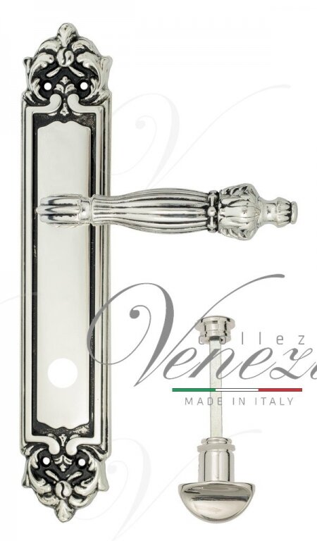 Ручка дверная Ручка дверная на планке с фиксатором Venezia Olimpo WC-2 PL96 натуральное серебро + черный