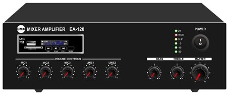 CMX Audio EA-120 Микшер усилитель 120ватт, встроенный Mp3 плеер USB и SD , FM тюнер, 3 Mic, 2 Aux, 7