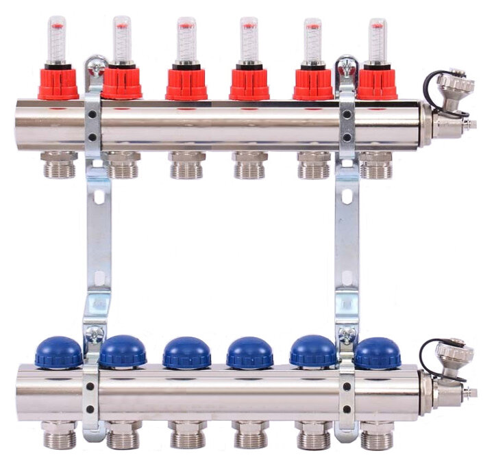 Коллектор распределительный Uni-Fitt 1 6 выходов, с расходомерами и термостатическими вентилями 440E4306quot;