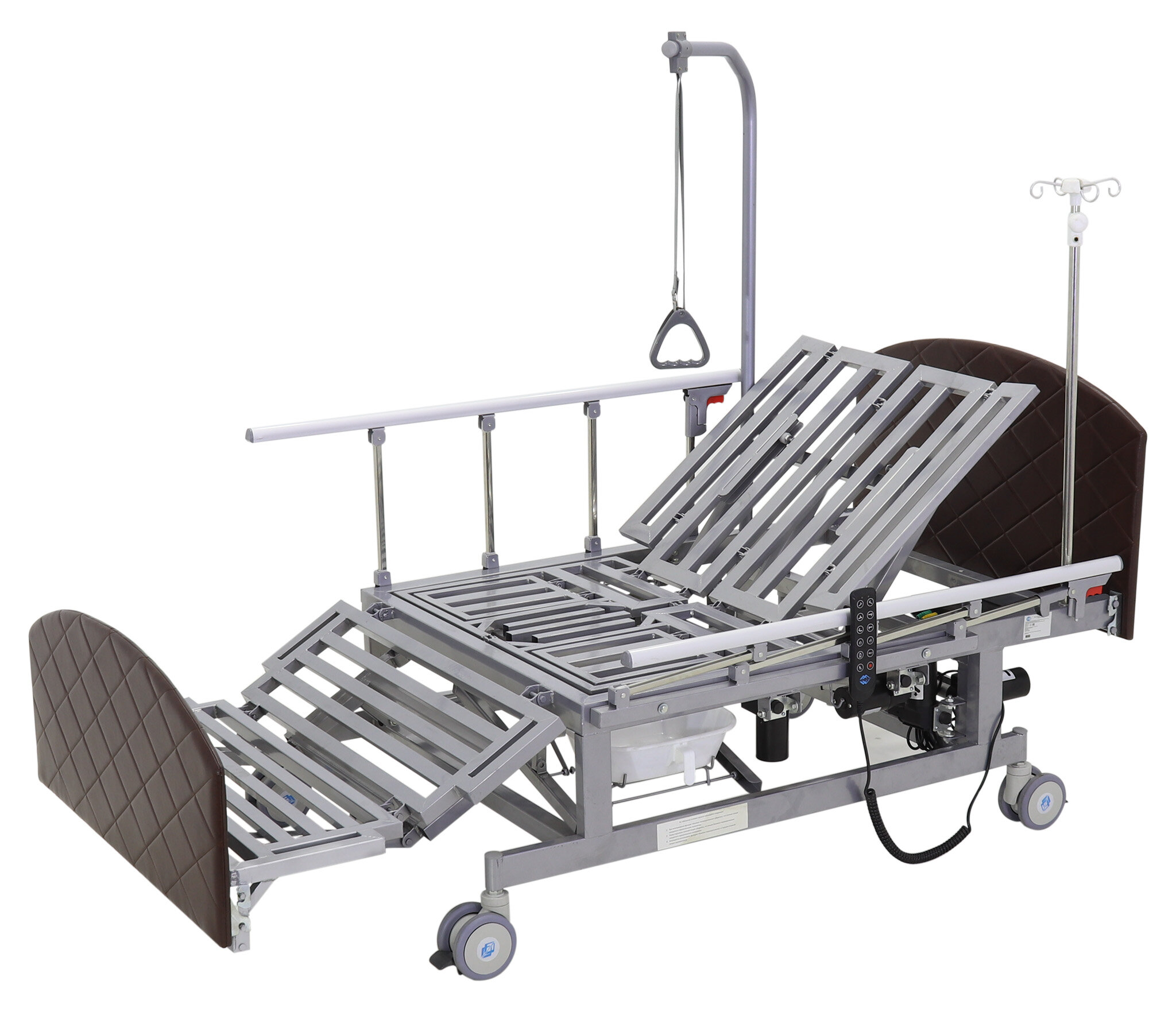 Кровать электрическая мед-мос db-11а (ме-5228н-00) темный стандарт с боковым переворачиванием, туалетным устройством и функцией «кардиокресло»