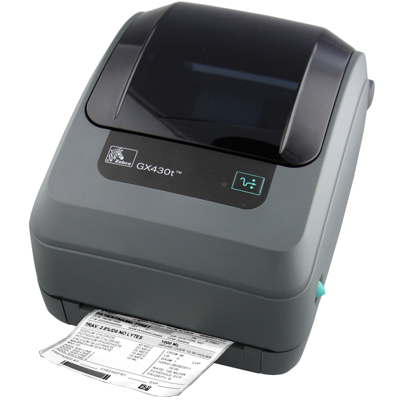 Термотрансферный принтер печати этикеток Zebra GX430t 300 dpi, RS232, USB, LPT, Нож, темно-серый, GX43-102522-000