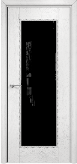 Дверь Оникс модель Александрия 1 Цвет:эмаль белая с патиной серебро Остекление:Триплекс чёрный