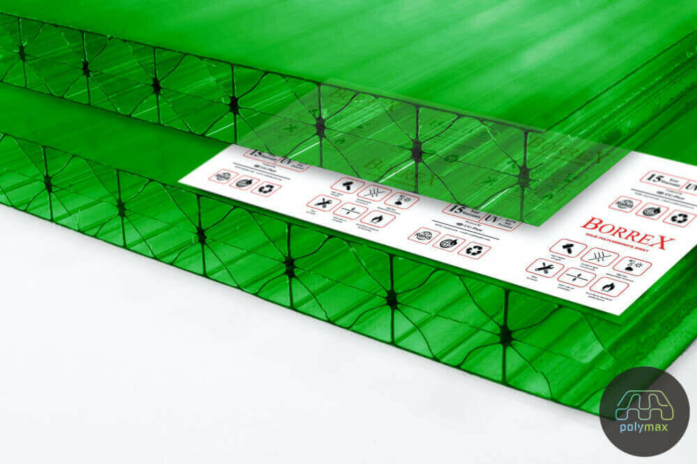 Сотовый поликарбонат ЮгОйлПласт 16 мм зеленый Borrex ( Боррекс ) 12000х2100 мм 2,1кг/м2