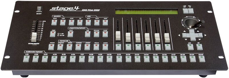 STAGE 4 DMX PILOT 2000 Программируемый контроллер для управления световыми приборами в протоколе DMX-512, 512 каналов, до 40 приборов (36 каналов максимального использования), 40 световых сцен, 40 программ для сканирующих приборов, 40 чейзов