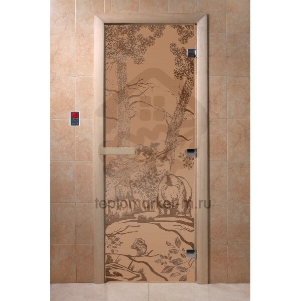 Дверь для бани DoorWood С рисунком «Мишки» Бронза матовая, 2000x800 мм