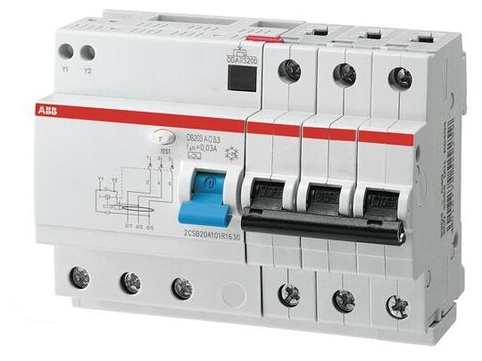 ABB Дифф. автомат. выключатель 3-полюсный 25 А, тип AC (перемен.), 6 кА DS203 AC-C25/0,03. ABB. 2CSR253001R1254