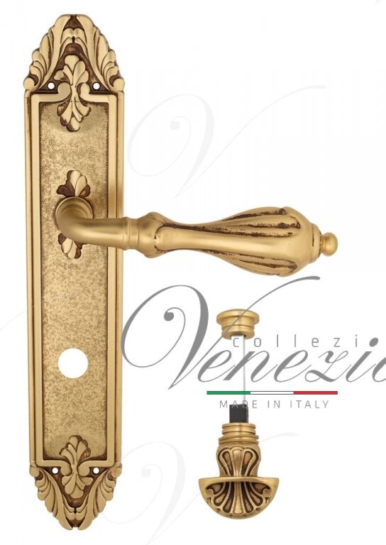 Ручка дверная Ручка дверная на планке с фиксатором Venezia Anafesto WC-4 PL90 французское золото + коричневый