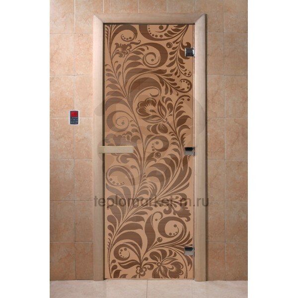 Дверь для бани DoorWood С рисунком «Хохлома» Бронза матовая, 2000x700 мм
