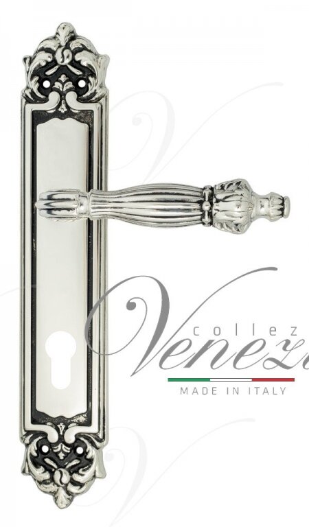 Ручка дверная Ручка дверная на планке под цилиндр Venezia Olimpo CYL PL96 натуральное серебро + черный