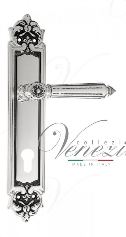 Ручка дверная Ручка дверная на планке под цилиндр Venezia Castello CYL PL96 натуральное серебро + черный
