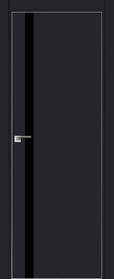 Двери ProfilDoors Серия Е модель 6Е Цвет:Чёрный матовый Остекление:Чёрный лак Тип:кромка матовый алюминий с 4х сторон