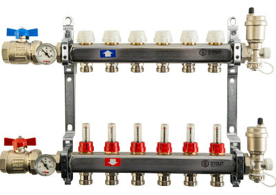 Коллектор отопления STOUT 1quot;нержа., 10x3/4quot; в сборе с расходомерами SMS 0907 000010
