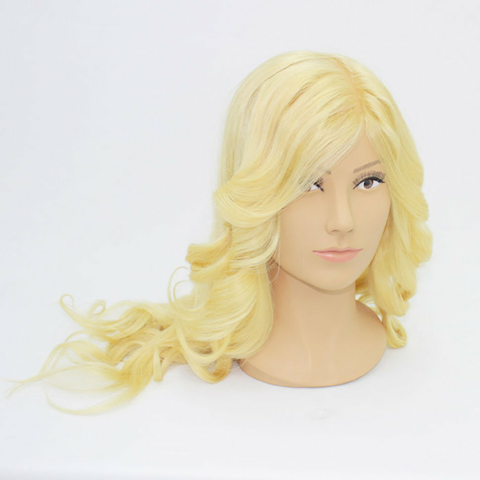 Учебная голова-манекен 100% натуральные волосы 50-55 см, Светлый блонд