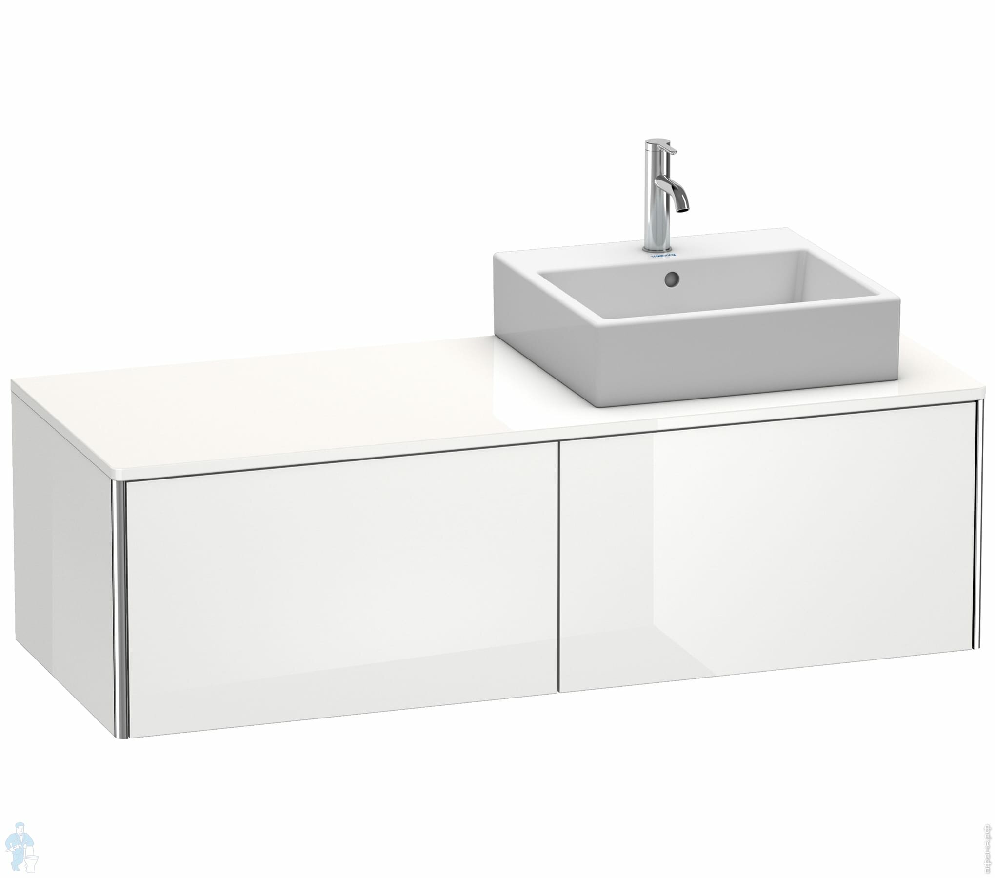 Тумба под раковину справа Duravit XSquare 1400х400х548 подвесная, 2 ящика, белый глянец XS4903R2222