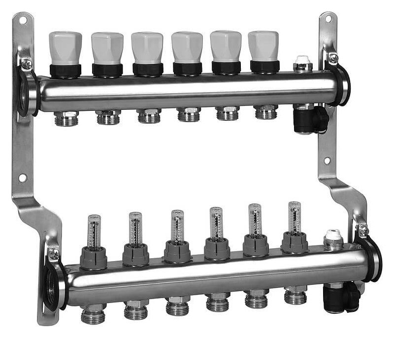 Коллектор распределительный Meibes 1 на 6 контуров, с расходомерами RW 1794146quot;