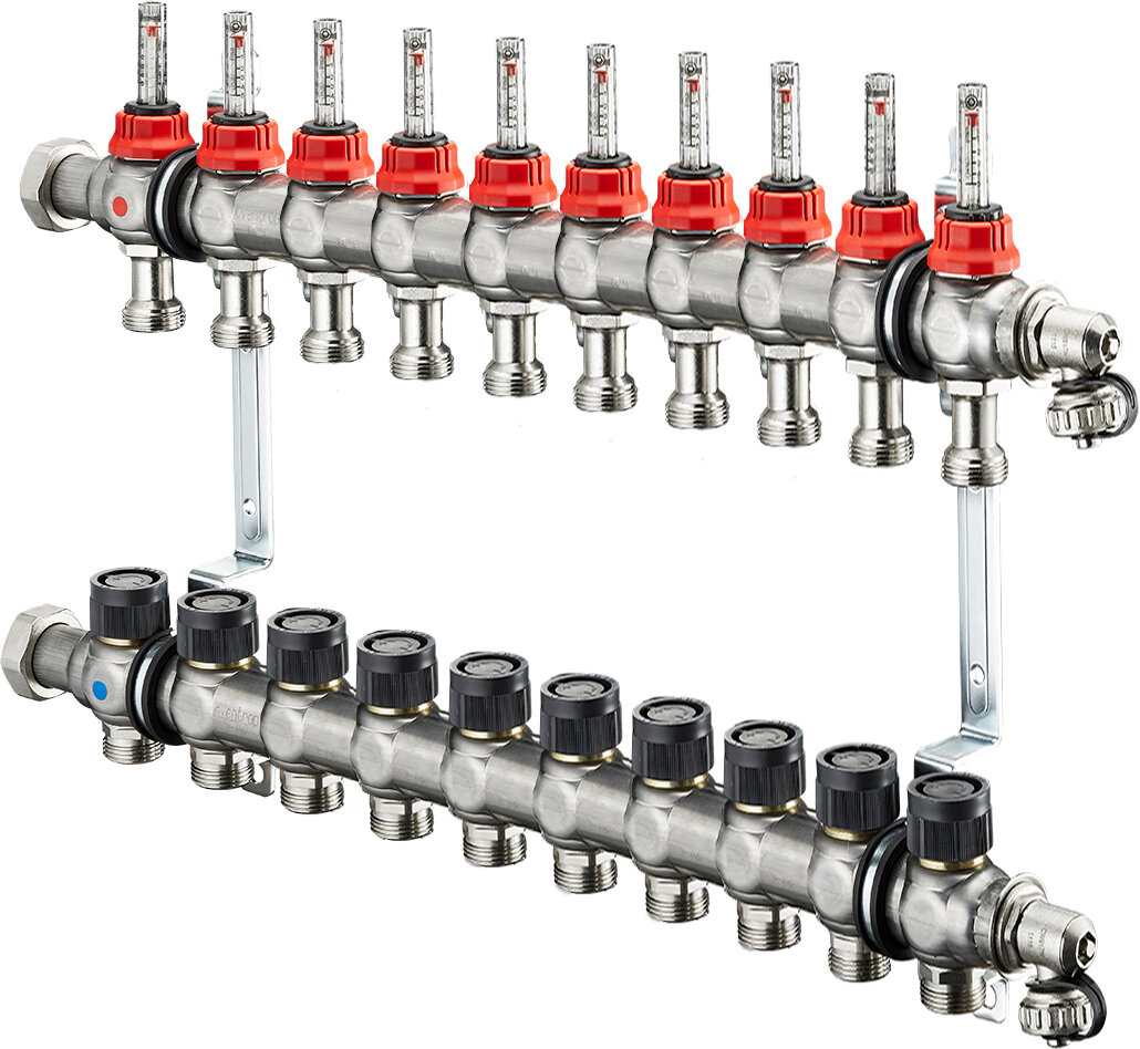 Коллектор Oventrop Multidis SF с ротаметрами, на 10 контуров