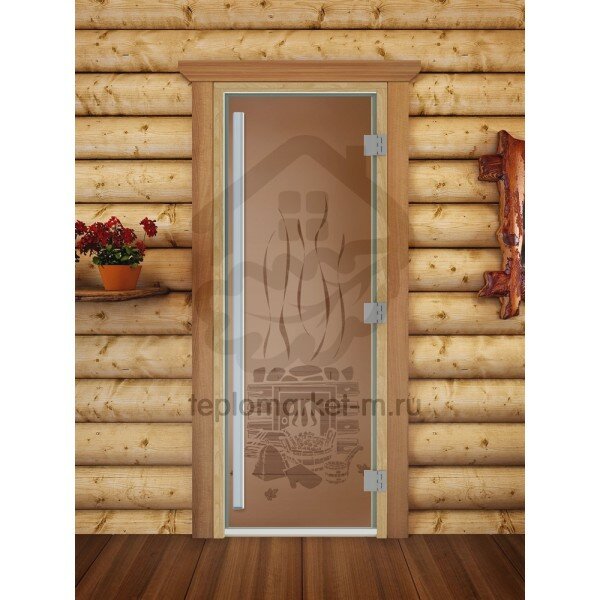 Дверь для бани DoorWood Престиж с рисунком quot;Банькаquot; Бронза матовая, 1900x700 мм