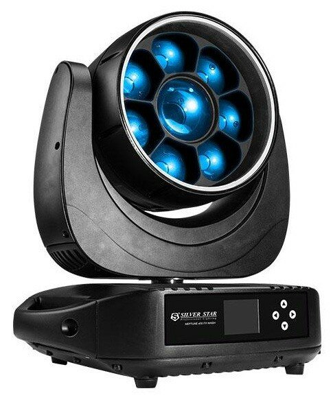 SILVER STAR SS671XCEM NEPTUNE 400 FX WASH Поворотная всепогодная гибридная WASH «голова» с 3-мя эффектами, освещенность – 12 000 люкс/5 м (wash, min zoom), сила света 300 000 Кд, источник света: Wash: 7*40W RGBW Osram Ostar LED (ток управления 4А) + FX-ка