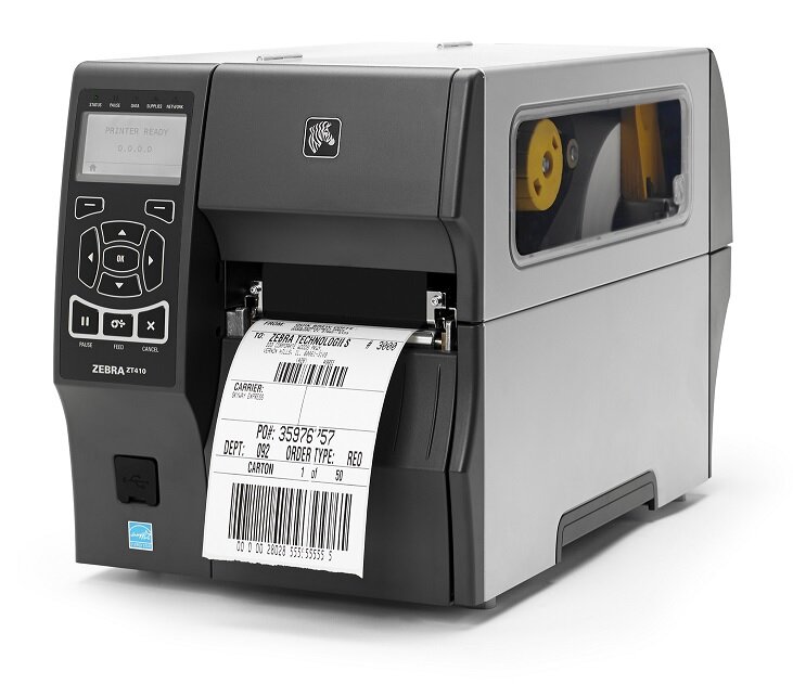 Термотрансферный принтер штрих-кода Zebra ZT410, 203dpi, RS232, USB, Ethernet, BT, USB Host, отделитель, намотка подложки (ZT41042-T3E0000Z)