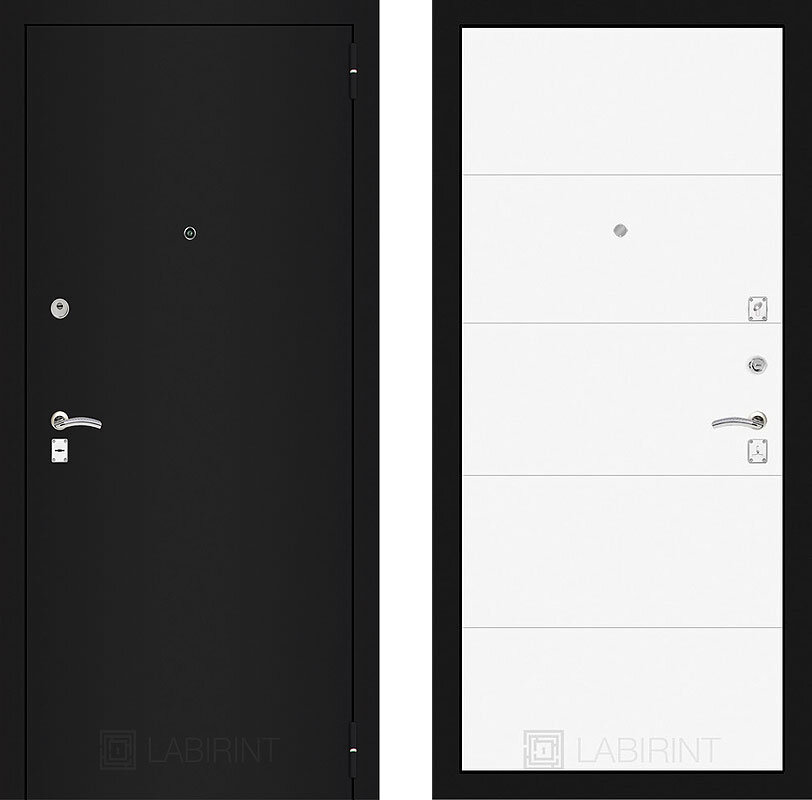 Дверь Лабиринт (LABIRINT) Классик шагрень черная 13 Белый софт