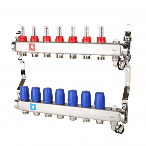 Коллектор MVI с расходомерами, дренажным краном и воздухоотводчиком 7 выходов