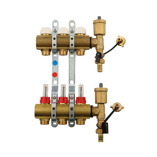 Коллектор для теплого пола с расходомерами TIEMME 1quot;-3/4quot; 3 выхода TP-98
