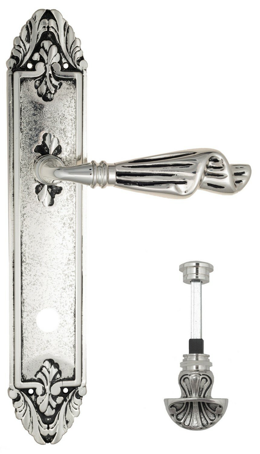 Дверная ручка Venezia quot;OPERAquot; WC-4 на планке PL90 натуральное серебро + черный