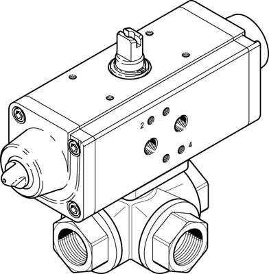 Шаровой кран с приводом Festo VZBA-1quot;-GGG-63-32L-F0405-V4V4T-PS30-R-90-4-C DN25 PN63