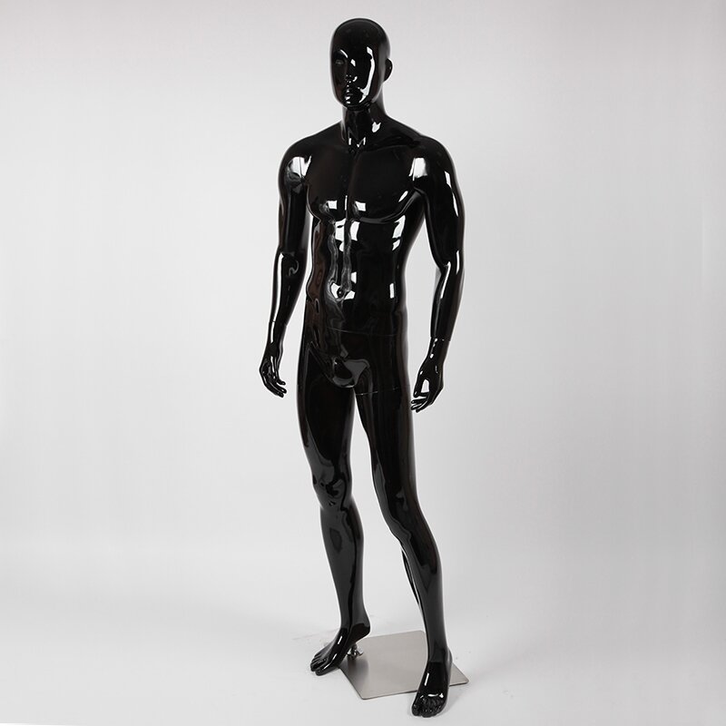 Манекен мужской ростовой с лицом, черный глянец B16C(черн)