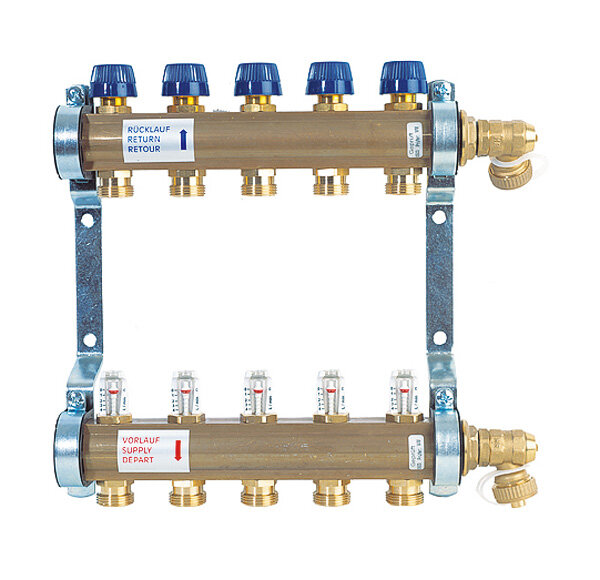 Коллектор для теплого пола из латуни с расходомерами Watts HKV/T-12 12 вых.