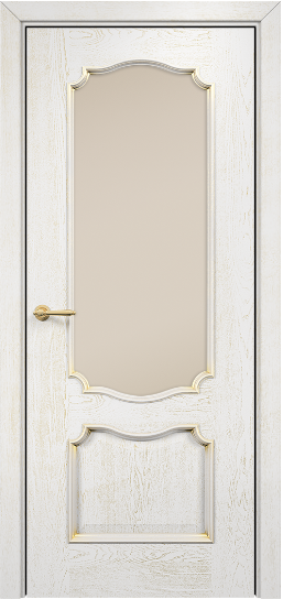 Дверь Оникс модель Венеция Цвет:эмаль белая с патиной золото Остекление:Сатинат бронза