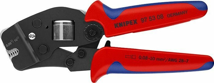 Пресс-клещи Knipex AWG 28-7, для контактных гильз, KN-975308, красный, синий