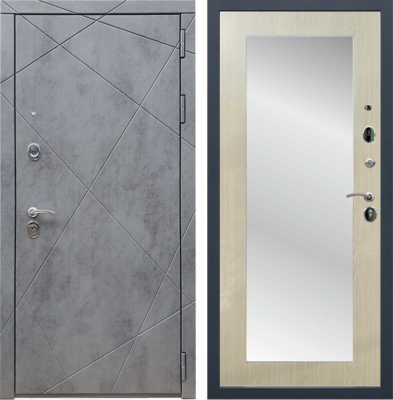 Входная дверь Армада 13 с Зеркалом Пастораль (Бетон тёмный / Дуб белёный)