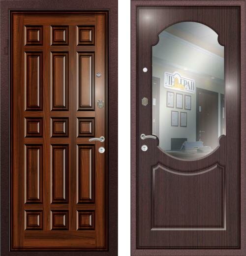 Дверь входная (стальная, металлическая) Ле-Гран (Легран) Массив + МДФ с зеркалом Классика quot;Венгеquot; Kale252 + Kale257