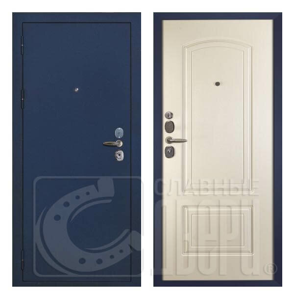Входная дверь Сударь 4 антикризис (синий) Белый шелк (под заказ)