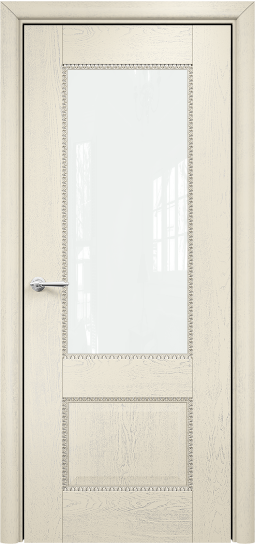 Дверь Оникс Коллекция Классика модель Александрия 2 Цвет:эмаль слоновая кость патина серебро Остекление:Триплекс белый