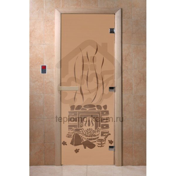 Дверь для бани DoorWood С рисунком «Банька» Бронза матовая, 2000x700 мм
