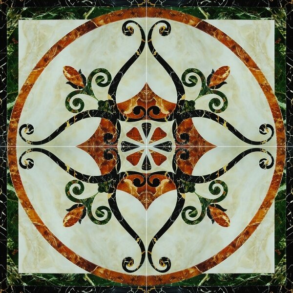 керамическая плитка Infinity Ceramic Castello Fronzola Crema Roseton 120x120 (4x60x60) напольный декоративный элемент 120.00x120.00