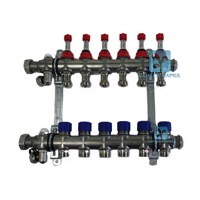 Коллекторная группа Elsen 1quot; 6 отводов с вентилями и расходомерами