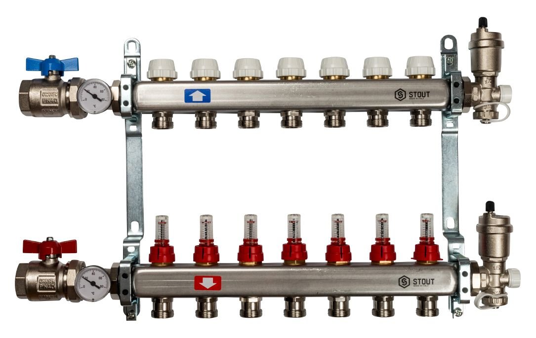 Коллектор STOUT из нержавеющей стали с расходомерами в сборе 7 выходов SMS 0907 000007