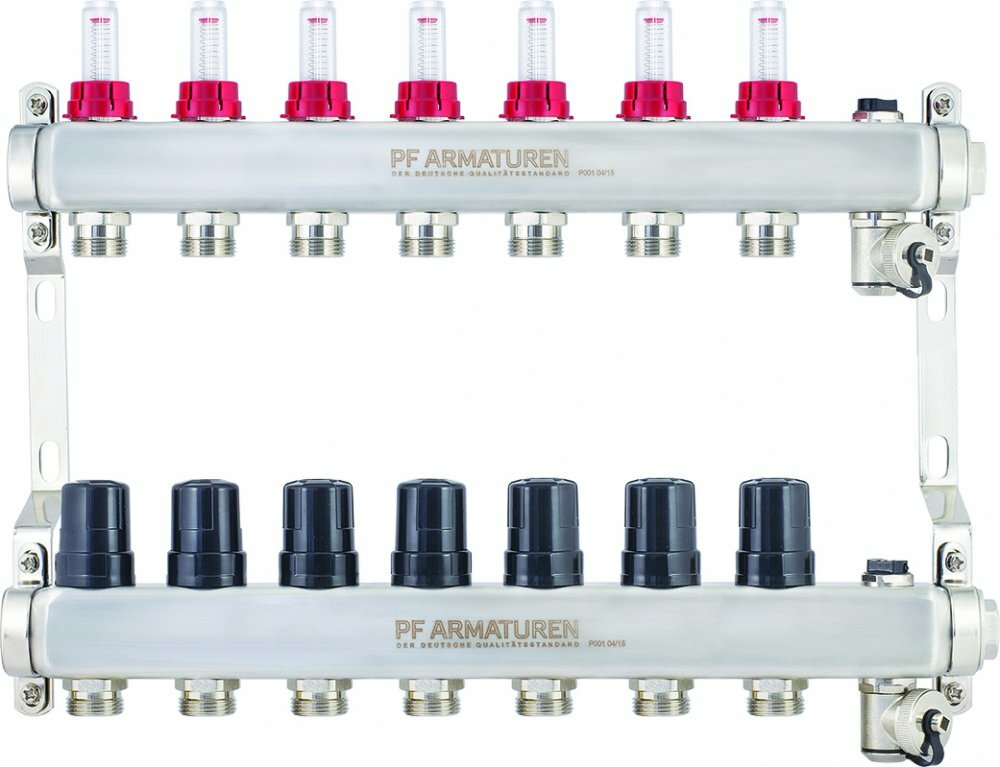 Коллекторная группа с расходомерами, термостатическими клапанами на 7 выходов PROFACTOR PF MB 806.7