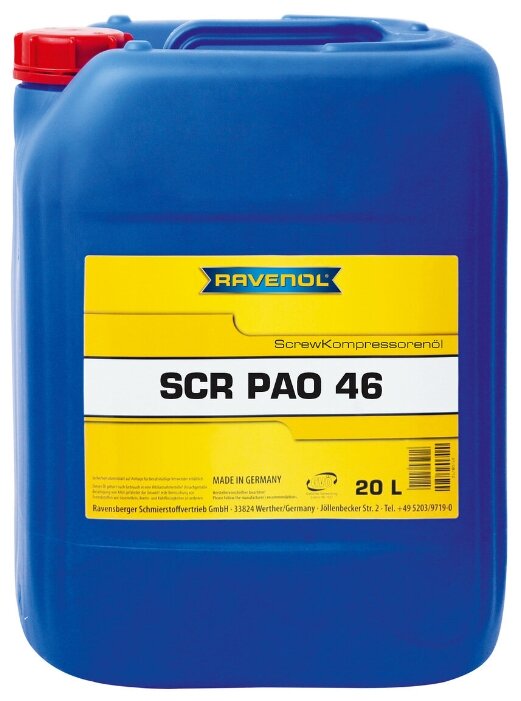 Компрессорное масло RAVENOL Kompressorenoel Screw SCR PAO 46 (20л) new