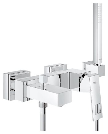 Комплект смесителей для ванной комнаты GROHE Eurocube 23141000 + 23140000 (для раковины со средним изливом + для ванны с душевым набором), хром