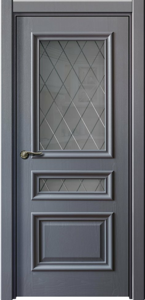 Межкомнатная дверь VIVA Premium «Elite» Шпон натурального дуба, покрыт серой эмалью (остеклённая)