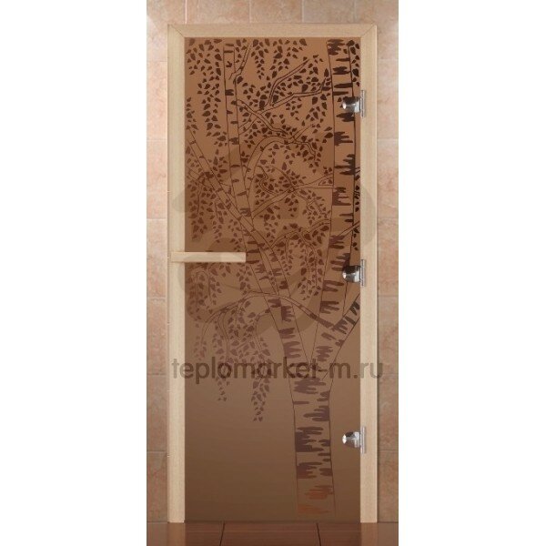 Дверь для бани DoorWood С рисунком «Березки» Бронза матовая, 2000x800 мм