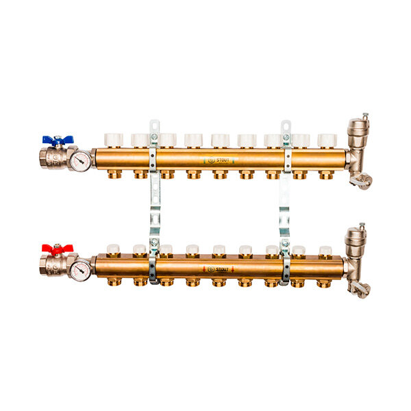 Коллектор Stout SMB 0468 000011 из латуни, без расходомеров 1quot;x3/4quot; на 11 выходов