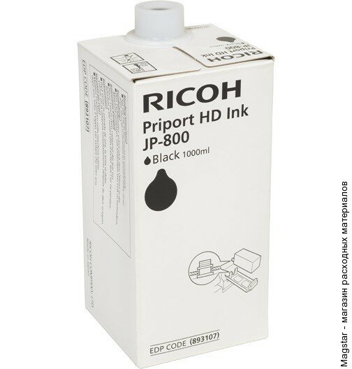 Чернила для дупликаторов Ricoh 893107 тип JP800 черные, высокой плотности, 6 картриджей x 1000 мл