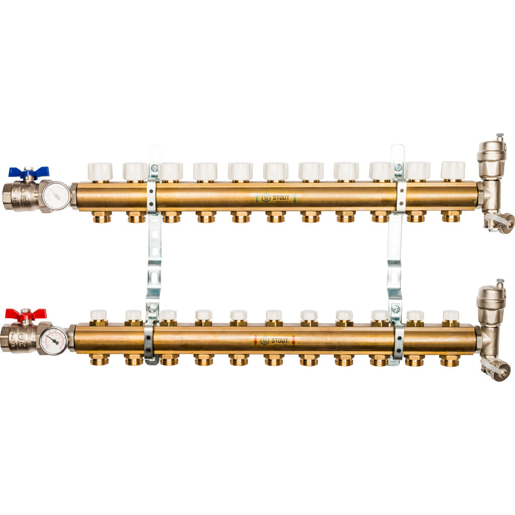 STOUT Распределительный коллектор из латуни без расходомеров 11 вых. SMB 0468 000011
