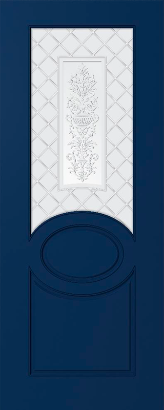 Межкомнатная дверь Стародуб серия 3 модель 33 эмаль синяя стекло сатинат матовое с гравировкой